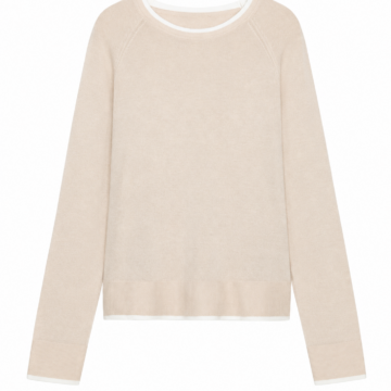 Light Beige Crewneck Sweater with White Contrast Trim