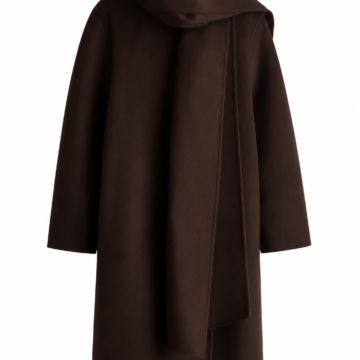 Dark Brown Longline Cowl Neck Coat with Asymmetrical Closure