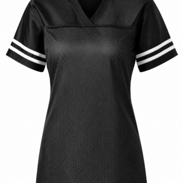 Black V-Neck Mesh Athletic T-Shirt with Side Stripes