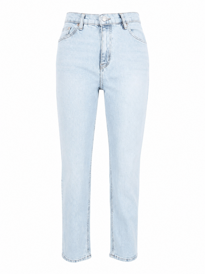 Light Blue High-Rise Straight-Leg Jeans with Subtle Fading