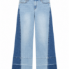Two-Tone Color-Block High-Rise Wide-Leg Jeans with Frayed Hem