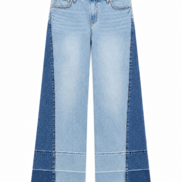 Two-Tone Color-Block High-Rise Wide-Leg Jeans with Frayed Hem