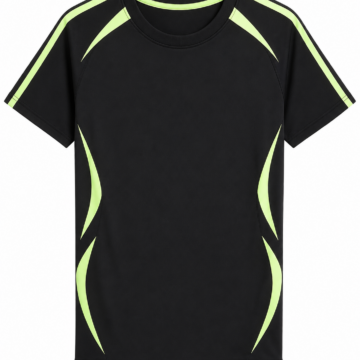 Black Crew Neck Activewear T-Shirt with Neon Green Panels