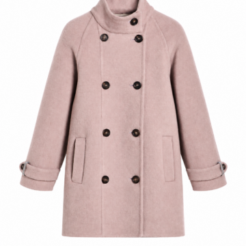 Dusty Pink Double-Breasted Coat with Stand Collar