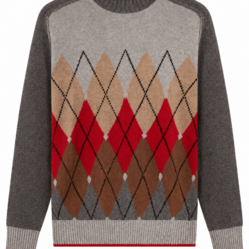 Light Grey Argyle Crew Neck Knit Sweater