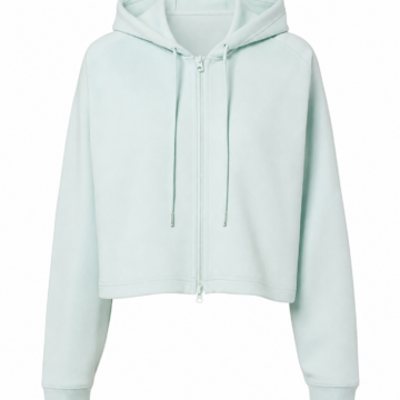 Light Mint Green Cropped Zip-Up Hoodie with Drawstrings