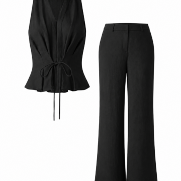 Black Sleeveless Drawstring Two-Piece Set