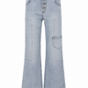 Light Wash High-Rise Flared Jeans with Utility Cargo Pocket