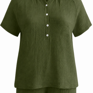 Dark Olive Crinkled Textured Shorts Set