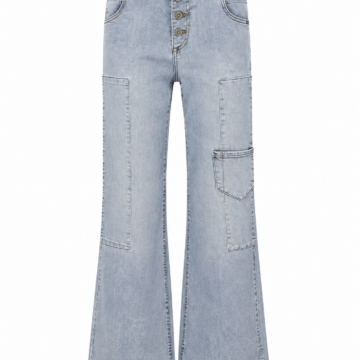 Light Wash High-Rise Flared Jeans with Utility Cargo Pocket