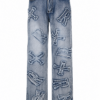 Medium Wash Straight-Leg Jeans with Frayed Appliqués