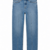Medium Wash High-Rise Straight-Leg Jeans with Center Crease