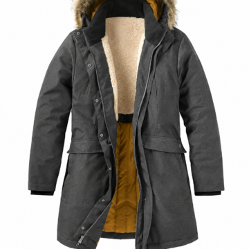 Charcoal Grey Hooded Parka Coat with Faux Fur Trim