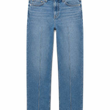 Medium Wash High-Rise Straight-Leg Jeans with Center Crease