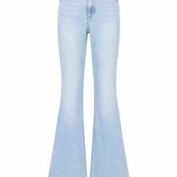 Light Wash High-Rise Flared Jeans with Dramatic Flare and Fading