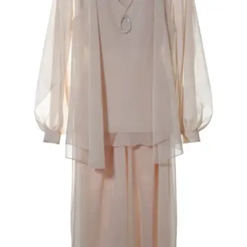 Light Beige Sheer Chiffon Tunic and Maxi Skirt Set