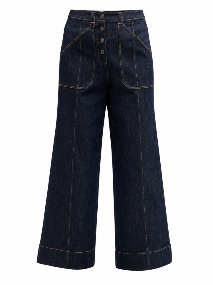 Dark Indigo High-Rise Wide-Leg Jeans with Button Fly