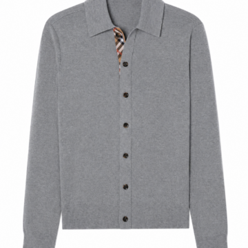 Heather Grey Polo Collar Button-Front Knit Cardigan