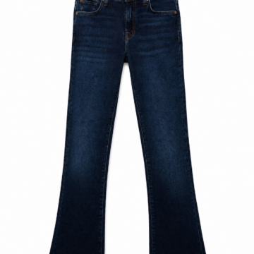 Dark Indigo High-Rise Flare Jeans with Raw Hem